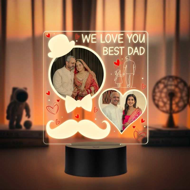 Personalized Best Dad UV Print LED Night Lamp Fathers Day Gift Warm White Light